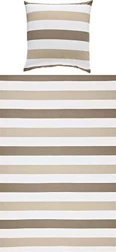 REDBEST Renforcé Bettwäsche Set - mit Reißverschluss - atmungsaktiv, strapazierstark - Taupe-braun-beige-weiß - Größe 135x200 cm (80x80 cm) - weitere Farben