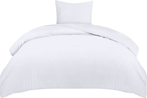Utopia Bedding Bettwäsche 135x200 Set - Mikrofaser Bettbezug 135x200 cm + 1 Kissenbezug 80x80 cm - Weiß