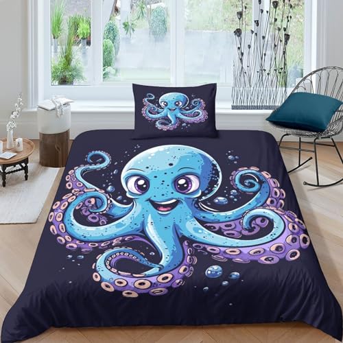 BEDPOCHY Oktopus Bettwäsche Set 3D Pirat Bettbezug Set 2-teilig Mikrofaserbetten Set Mit Reißverschluss Kissenbezug Bettwäschegarnitur Für Teenager, Jungen, Mädchen Single?135x200cm?