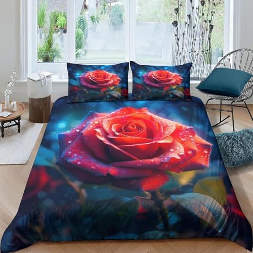 Teenager Haushalt Bettwäsche 3-Teiliges Set Mit Reißverschluss 100% Mikrofaser Bettbezug 2 Kissen Shams Rosen-Valentinstag Bettwäsche-Sets - Hypoallergene Weich, Glatt Tagesdecke 135X200-19011821476