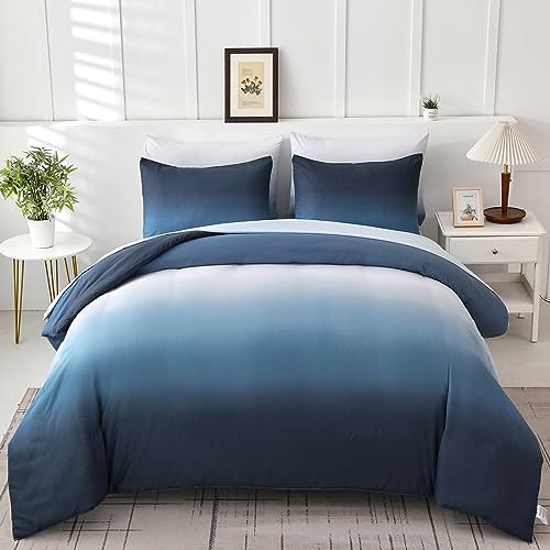 WONGS BEDDING Bettwäsche 135x200 Baumwolle Set 2 Teilig, Atmungsaktiv Hautfreundlich Superweicher Bettwäsche-Set, Bettbezug mit Reißverschluss und 1 Kissenbezug 80x80 cm, Blau