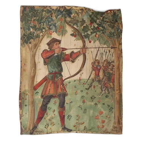 Handgeschriebenes Gemälde Comfort Luxuriöse Flanelldecke Gemütlich,Robin Hood mit Pfeil und Bogen Weich Flauschig,Überwurfdecke Couch Ideale Bequeme Decke,für Erwachsene Kinder 70x80inch(180x200cm)