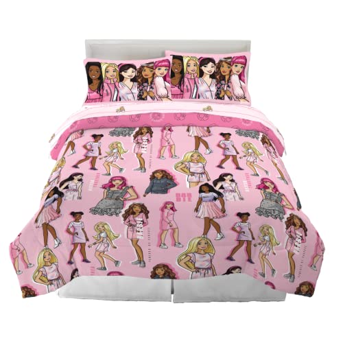 Franco Barbie Bettwäsche Super Soft Steppdecke und Bettlaken-Set mit Kissenbezug, 7-teilig, volle Größe, (Offizielles Barbie-Produkt)