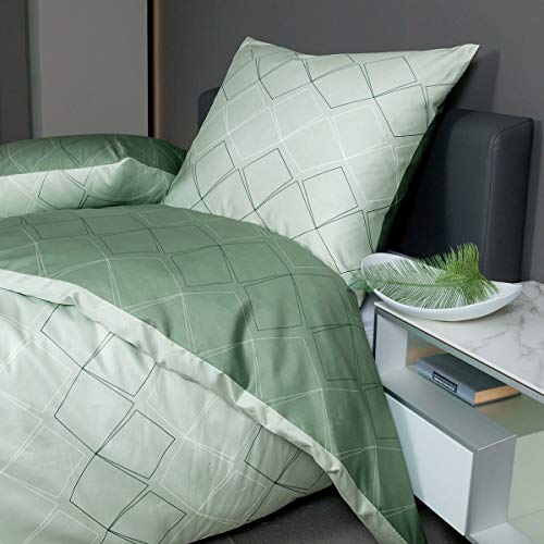 Janine Bettwäsche 135x200 + 80x80 cm - Extra kuschelige Bettwäsche grün aus hochwertigem Feinbiber - Wärmt in kalten Nächten ohne Schwitzen