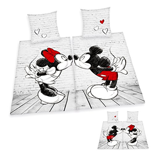 Herding DISNEY MICKEY & MINNIE Partnerbettwäsche-Set, Wendemotiv, 2 x Bettbezug 135 x 200 cm, 2 x Kopfkissenbezug 80 x 80 cm, Baumwolle/Renforcé