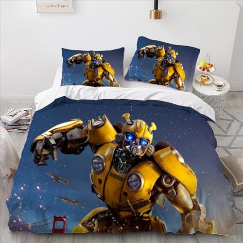 Transformers Bettbezug, 3D-Digitaldruck, 3-teiliges Bettwäsche-Set, Cooles Modethema, Tagesdecke, Mikrofaser-Bettbezug für Kinder und Teenager (200x200cm)