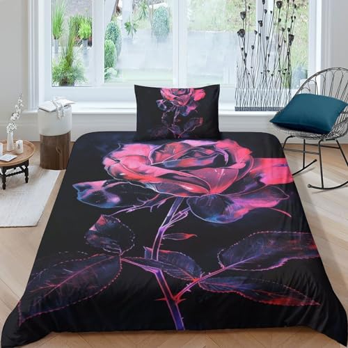 JUXINGABC Rose 3D Effekt Bettwäsche-Set, Kopfkissenbezug 48 X 75cm, Bettbezug Single?135x200cm?, Mit Leichtläufigem Reißverschluss