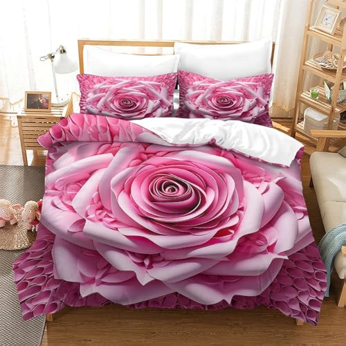 NECVAJZPI Rosa Rose Bettbezug Bettwäsche Kinderbettwäsche Reißverschluss Mit Kissenbezügen Betten Set Für Jugendliche Kinder Schlafzimmer Single?140x200cm?