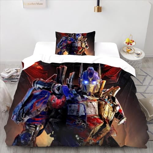 KHIRY Bettbezug-Set für Jungen und Mädchen, 2-teilig, 3D-Transformers-Bettwäsc he-Set, weicher Bettbezug aus 100% Mikrofaser mit Reißverschluss (140x200cm)