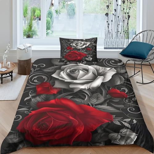 CasCam Farbige Rosen Bettwäsche Alle Menschen Geeignet-Bettwäsche Set 3D Drucken Flower Bettbezug Set Mit Reißverschluss Und Kissenbezug 2-teiliges Set Bettdeckel Single?135x200cm?