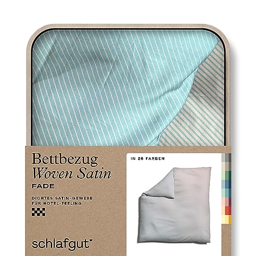 schlafgut Woven Fade Satin Bettwäsche 200x200cm gestreift Bettdecke Bezug einzeln, Petrol Fade in Hotelqualität mit 100% Baumwolle