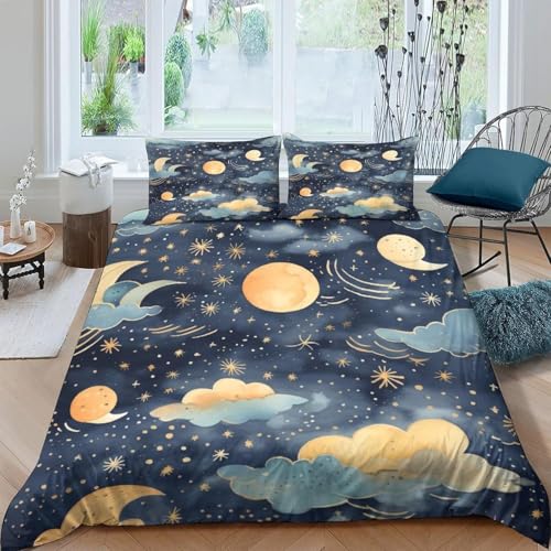 3D Bettwäsche-Set, 135X200 cm Mond- -Landschaft Microfaser Bedrucktes Elegant Weiche Bettbezug 2 Kopfkissenbezug 80 cm X 80 cm Bettbezug Mit Reißverschluss Schließung - Komfortabe-87168649764125 00000