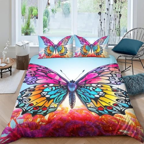 Tierischer Schmetterling Bettwäsche 90X190 cm 3D-Digitaldruck Bettwäsche,Bettbezug, 3 Teilige Mikrofaser, Bettbezug Mit Reißverschluss Und 2 Kissenbezug 80X80 cm - Anti-Fading Pfl-7887049156640340000