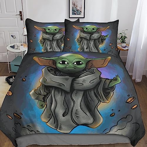 Baby Yoda Bettwäsche Bettbezug,Star Wars Bettwäsche Set, Bettbezüge Mit Reißverschluss Und Bettdeckenbezug Kissenbezüge King?220x240cm?