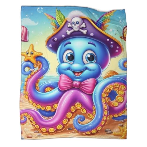 Fleece-Überwürfe, Warm Und Weich Pirate Octopus Decke, 3D-Mikrofaser-Bettwäsche Für Bettcouch 50x60inch(127x152cm)