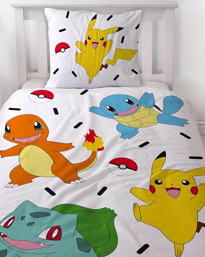 Bettwäsche 135x200 Flanell, Biber, Pokemon Pikachu, kuschelig weich für Winter, 1x Kissenbezug 80x80 + Bettbezug 135x200, 100% Baumwolle, Kinderbettwäsche Gaming