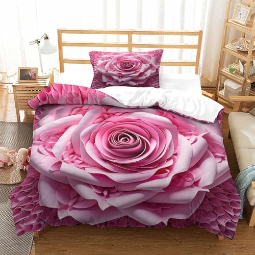 YAMABAIHUO Rosa Rose 3D Druck Bettwäsche 2 Teilig The Theme of Blumes Bettwäsche-Set Soft Microfaser Mit Reißverschluss,Home Dekor Kollektion Single?135x200cm?