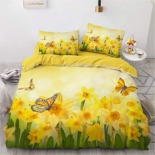 Rptidmv Bettwäsche 135x200 gelber Schmetterling Bettwäsche-Set mit Reißverschluss Schließung (Kinder Jungs Mädchen), Weich Microfaser Bettbezüge + 2 Kopfkissenbezug 80x80 cm