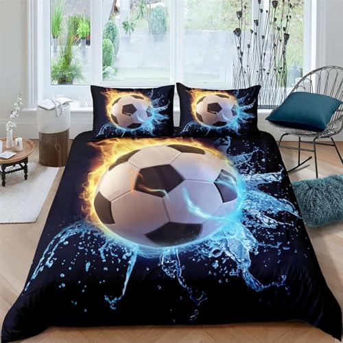 Fußball 3D Bettwäsche-Set - 3-Teiliges Bettwäsche-Set 240X220 cm - Bequeme 100% Mikrofaser Mit Reißverschluss, 1 Bettbezug + 2 Kissenbezüge Hypoallergen Weich Und Glatt Prinzessin-91409428532294 70000