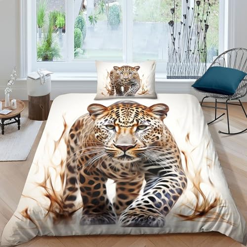 DFURNIOPE Leopard Bettbezug Set Bettwäsche-Sets Kinderbettwäsche-Set Reißverschluss Mit Kissenbezügen Betten Set Für Jugendliche Kinder Schlafzimmer Single?1Tier5x200cm?