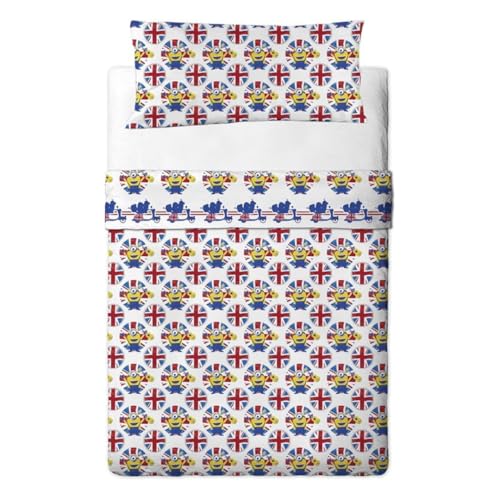 GAMANATURA Set Bettwäsche 3 teilig GB (Minions) für Ohr Spannbetttuch + Bettlaken + Kissenbezug Bett 90 cm.