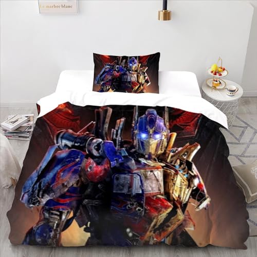 KHIRY Transformers-Bettbezug für Mädchen, Kinderzimmer, Bettwäsche-Set, 3D-Gedruckter Bettbezug, Moderne modische Bettwäsche, weicher Bettbezug, 2 Stück (135x200cm)