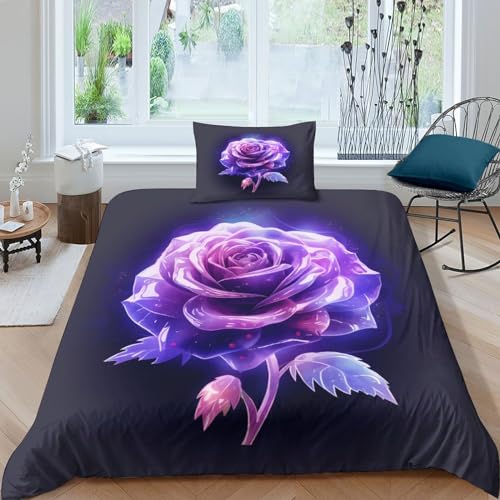 ZHUICHENG Blue-Rosa Rose Bettbezug Bettwäsche Kinderbettwäsche Reißverschluss Mit Kissenbezügen Betten Set Für Jugendliche Kinder Schlafzimmer Single?135x200cm?