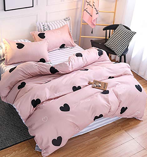 AShanlan Kinderbettwäsche 135x200 Mädchen Rosa Altrosa Kinder Bettwäsche Set Süß Herzen Motiv 100% Mikrofaser Pink Bettbezug Reißverschluss mit Kopfkissenbezug 80x80