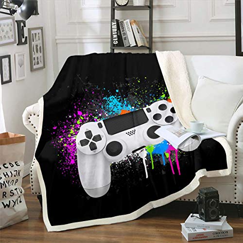 Gamepad Wohndecke Jungen Gamer Kuscheldecke 150x200cm Weißes Videospiel Gamepad Decke Für Jugendliche Kinder Flanell Fleecedecke Schlafzimmer Dekor Bunte Krawattenfarbe Modern Game Controller