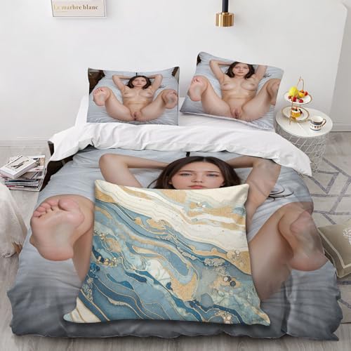 SPECUFX sexy Frauen für männer 3 Teilig Bettwäsche 135x200 Bettbezüge Geburtstagsgeschenke Weihnachten Bequeme Bettwäscheset 135x200cm Bettbezug Set 2 Kissenbezug 80x80cm Mit Hidden Reißverschluss