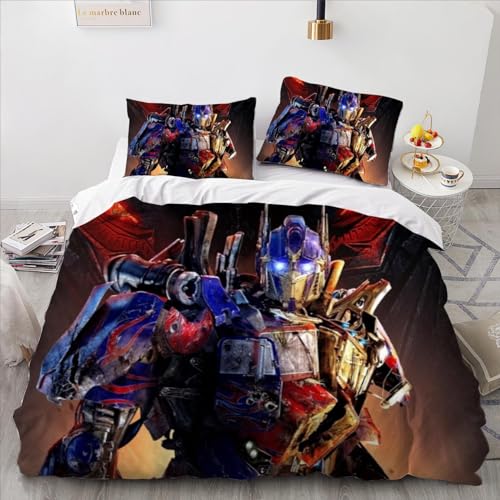 KHIRY Transformers-Bettwäsche- Bettbezug-Set, 3D-Druck, Jungen-Bettbezug, Bettwäsche-Sets, weich, gemütlich, Bettbezug-Set mit Kissenbezügen, 3-teilig (220x240cm)