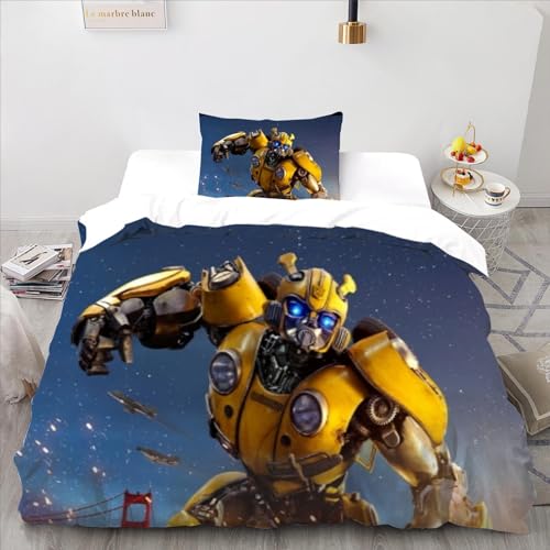 KHIRY Transformers Bettwäsche-Set, 3D-Gedruckter Bettbezug für Jungen und Mädchen, Bettbezug, stilvolle Einfachheit, Bettbezug für Kinderzimmer, 2-teilig (135x200cm)