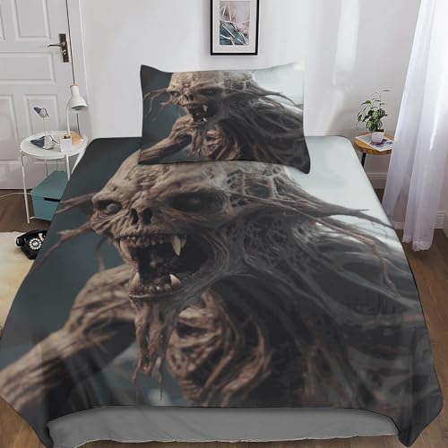 BYTUGI 3D Albtraum Horror Bettwäsche 135x200 Jungen Einfache Pflege Kissenbezüge Duvet Cover Bettwäsche Set Jugendliche