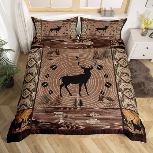 Loussiesd Hirsch Jagd Bettwäsche Set 135x200cm Kinder Rustikales Holzbrett Wildes Tier Bettbezug Set Jungen Mädchen Western Vintage Bauernhaus Bettbezug Set Rustikale Kabine Land Bettwäsche-Set