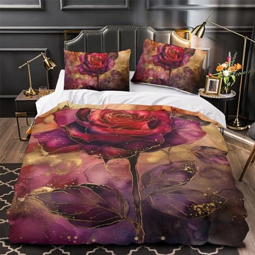 JUXINGABC Rose 3D Bettwäsche Set Mit Reißverschluss Soft Microfiber Single?140x200cm?