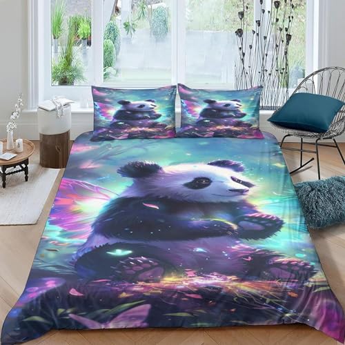 Ruiqieor Bettwäsche 135x200cm,Panda Motiv Bettwäsche Set,100% Mikrofaser,1 Bettbezug und 2 Kissenbezug 80x80 cm,3D -Digitaldruck Bunter Malstil Tier?#7?