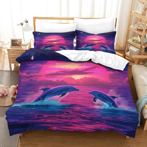 MEFESE Dolphin Bettbezug Set Bettwäsche Kinderbettwäsche Reißverschluss Mit Kissenbezügen Betten Set Für Jungen Und Mädchen, Kinder Single?140x200cm?