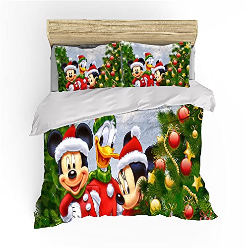 NBKLS Christmas Mickey Mouse Bettbezug Bettwäsche Set - Bettbezug und Kissenbezug,Mikrofaser,3D Digital Print dreiteiliger Bettwäsche (5,200x200cm+ 50x75cmx2)