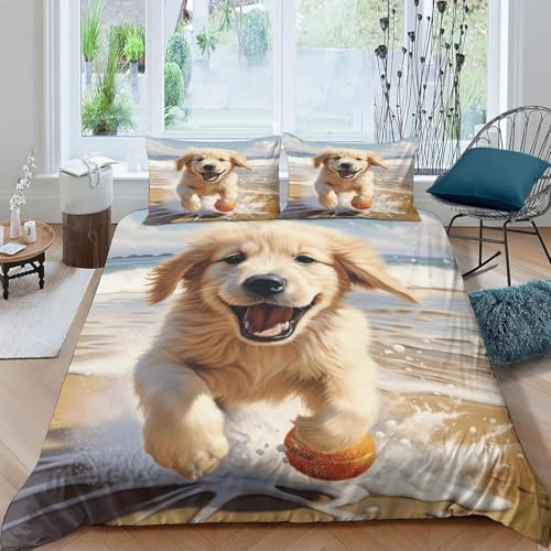 Tierhund 3D Bettwäsche-Set - 3-Teiliges Bettwäsche-Set 90X190 cm - Bequeme 100% Mikrofaser Mit Reißverschluss, 1 Bettbezug + 2 Kissenbezüge Hypoallergen Weich Und Glatt Prinzessin-66040959843779 60000