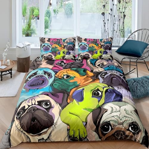 3D Bettwäsche-Set, 135X200 cm Tierhund Microfaser Bedrucktes Elegant Weiche Bettbezug 2 Kopfkissenbezug 80 cm X 80 cm Bettbezug Mit Reißverschluss Schließung - Komfortabel Anti-Al-72997640522689600 0