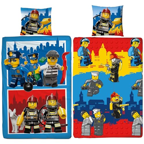 Lego City Kinder-Bettwäsche Classic Crew 135 x 200 cm + 80 x 80 cm 100% Baumwolle Renforcé-Linon-Qualität Polizei Feuerwehr Undercover mit Reißverschluss deutsche Größe