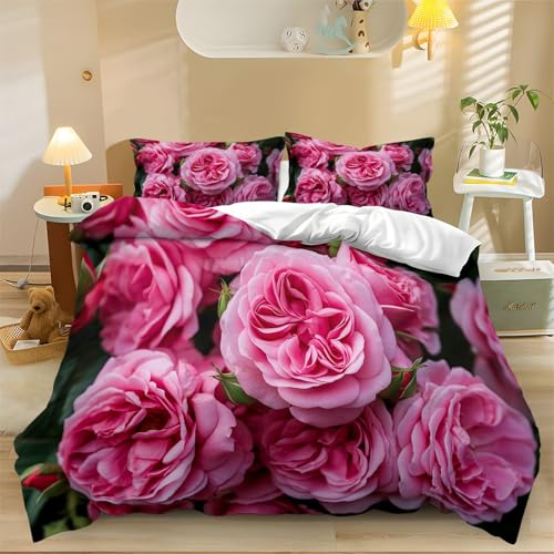 Pinke Rose Bettwäsche Bettbezug Rosa Bettbezug Bettwäsche mit Reißverschluss Bettbezüge mit Kissenbezug modisches Bettset für Jungen Mädchen 200 x 200 cm