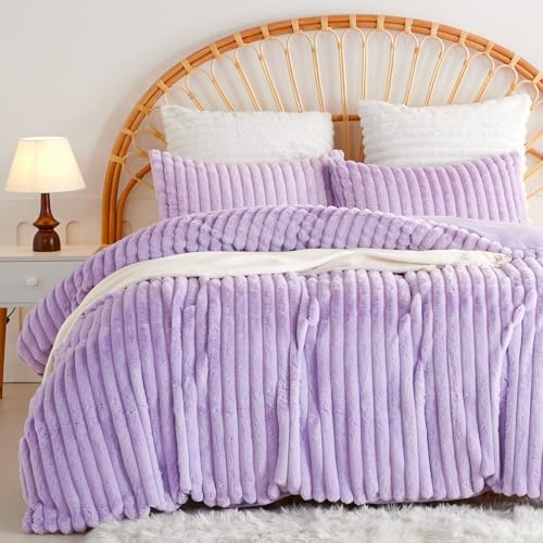 Menkala Winter Bettwäsche 135x200 Lila Cashmere Touch Plüsch Aesthetic Bettwäsche-Sets 2 Teilig Violett Warm Flauschig Flieder Fleece Microfaser Bettbezug mit Reißverschluss und Kissenbezug 80x80 cm