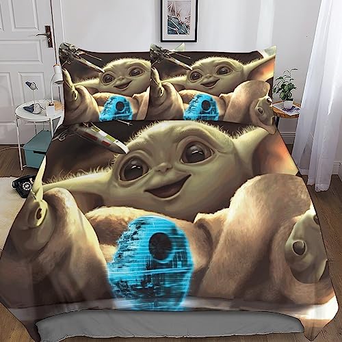 Baby Yoda Spannbetttücher Bettbezug-Set, Star Wars Bettwäsche-Set with Kissenbezüge, Tröster Abdeckung Für Jungen Mädchen Weiche, Bettbezug Schlafzimmer Dekor Mit 1 Kissenbezug Double?200x200cm?