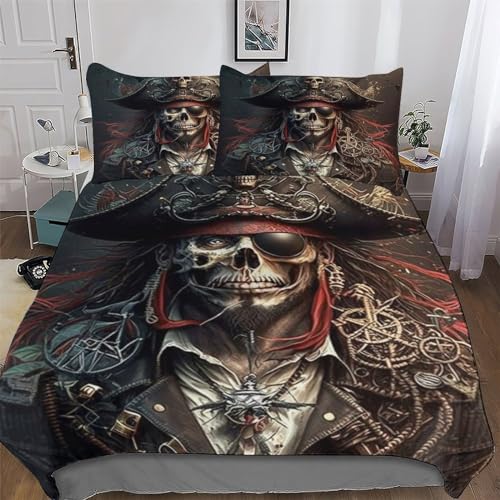 Pirate 3D Bettwäsche-Set, Bettbezug, Schlafzimmer Vier Jahreszeiten Bettbezüge Für Mädchen Jungen, Mit Kissenbezügen Mikrofaser Deckenbezug Single (135x200cm)