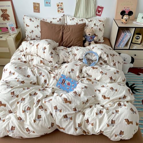 Nyescasa Bettwäsche 135x200 Dackel Braun Beige Hund Kinder Mädchen Bettwäsche Set Weich Mikrofaser Bettbezug mit Reißverschluss und Kissenbezug 80x80cm