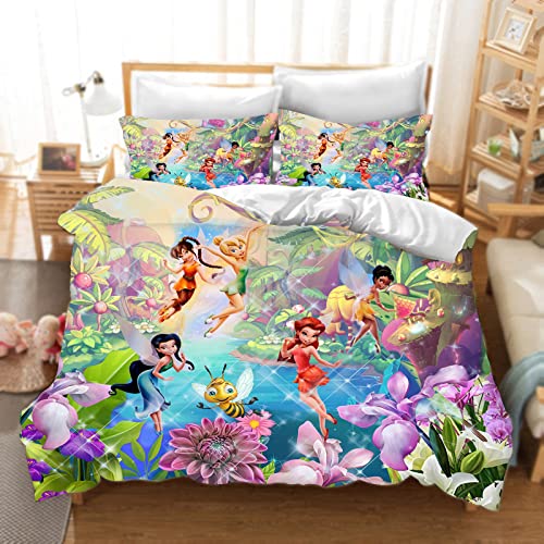 DDONVG Tinkerbell Bettwäsche 135x200 Anime Tinkerbell Elf Bettbezug Kinder Mikrofaser Bettwäsche Mit Reißverschluss Und Kissenbezug (2,135 X 200 cm 50 x 75 x 1)