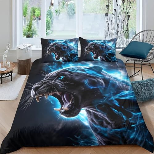 Bettwäsche Tier Leopard 3D Druck Bettbezüge Sets Leicht Mikrofaser Ultraweiche Hypoallergene 3 Teilig Bettbezüge Versteckter Reißverschluss Mit 2 Kissenbezug Jungen Mädchen 200X200 Cm-267015729214295