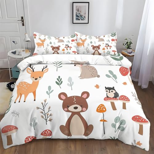 Waldtier Hirsch Bettwäsche 135x200 cm Bettwäsche 3er Set Weich Gemütlich Feuchtigkeitstransport Weiß Bettwäsche Set für Erwachsener Kinder Schlafzimmer