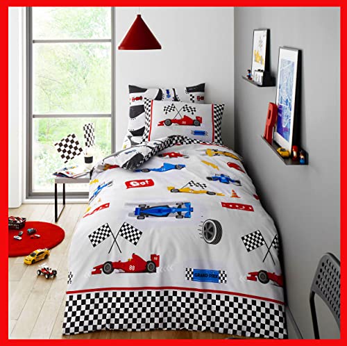 HOMEMAKER BEDDING Race Cars Motorsport Bettwäsche-Set für Einzelbett, separat bestellen (Bettwäsche-Set – Einzelbett)